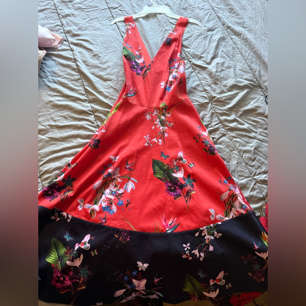 Ted Baker Red and Black Floral Maxi Dress